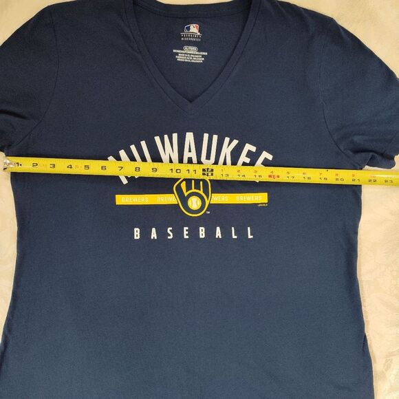 Genuine Merchandise Milwaukee Brewers Navy Blue & Yellow T-shirt Womens XL - Picture 6 of 7